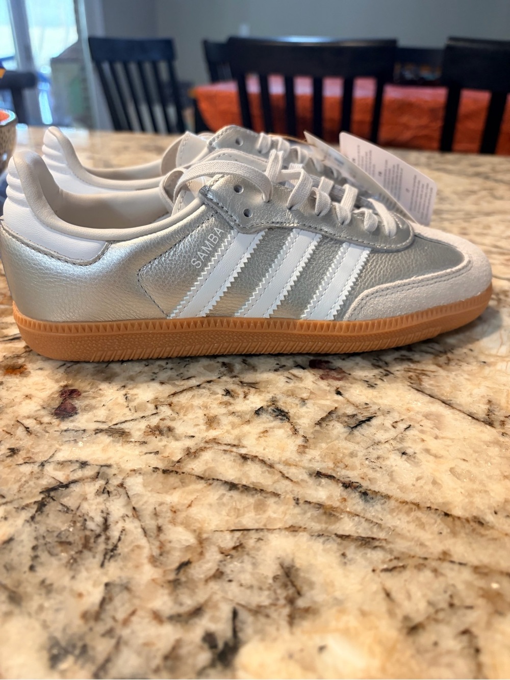 adidas Originals Kids Samba Metallic Silver and White with Gum Sole